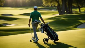 Walking with a push cart on the golf course